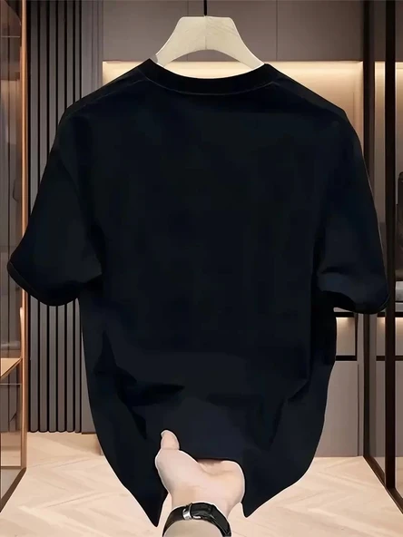 AICG Ön Arka Baskılı Bisiklet Yaka Kadın Oversize Bisiklet Yaka T-shirt - Siyah - Resim 2