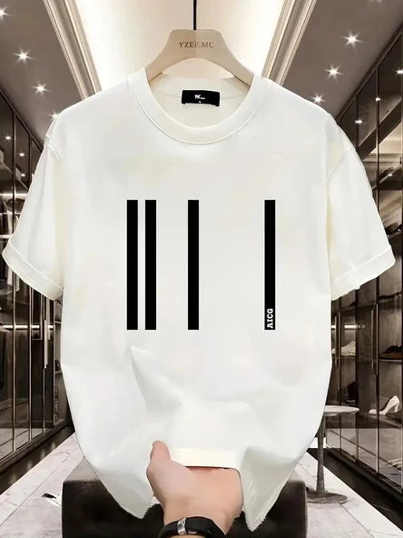 AICG Ön Arka Baskılı Bisiklet Yaka Kadın Oversize Bisiklet Yaka T-shirt - Beyaz ürün görseli 1