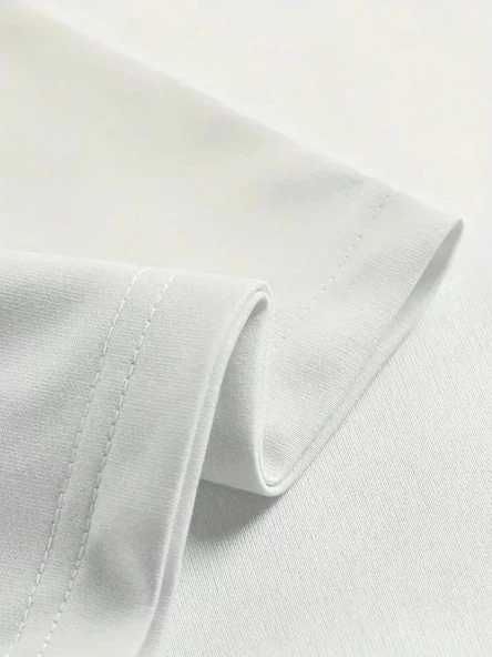 20/1 Penye Compack Ön Arka Ejder Baskılı Oversize Bisiklet Yaka T-shirt - Beyaz - Resim 5