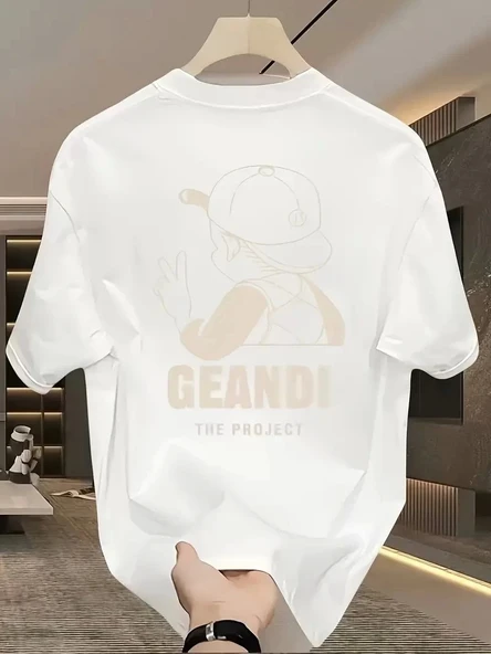 Geniş Kesim Pamuklu Tişört - "GANDHI The Project" Baskılı, Beyaz, Rahat Kesim, Kısa Kollu, Günlük Kıyafet, Her Gün Giyil ürün görseli 1