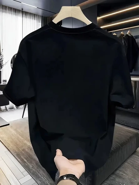 Rahat Bisiklet Yaka Tişört, Yaratıcı Karikatür Baskı - Yumuşak Polyester, Her Mevsim Giyilebilir- Siyah - Resim 2