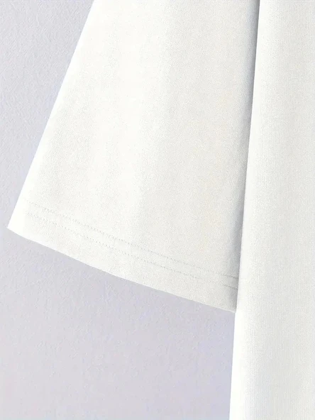 No Risk No Story Baskılı Oversize Bisiklet Yaka T-shirt - Beyaz - Resim 4