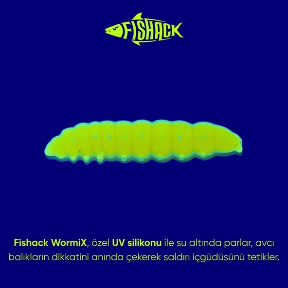 Silikon Kurt Yem - Fishack - 35mm - Sarımsak Kokulu - 20 Adet - Fluo Green - UV - Trout Bait - Resim 2