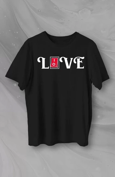 Sevgililer Günü İçin Özel Tasarım Love Baskılı T-shirt - Siyah ürün görseli 1