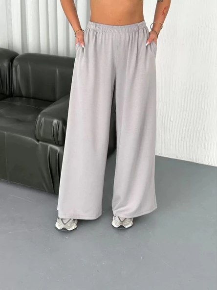 Osy Modal Yumuşak Dokulu Kumaş Bisiklet Yaka T-shirt Bol paça Pantalon ikili Takım - Boyalı Gri - Resim 6