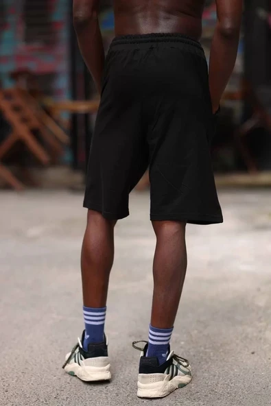 Erkek İki İplik Cepli Şort - Siyah - Resim 2