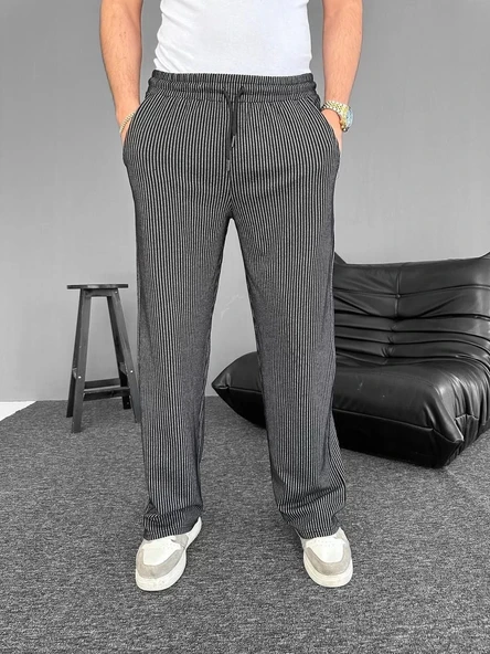 Su Yolu Çizgili Cepli Pantalon - Siyah ürün görseli 1