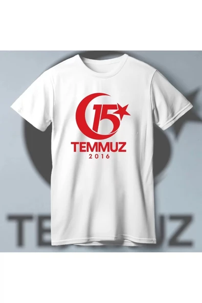 15 Temmuza Özel Tasarım 2016 Baskılı T-shirt - Beyaz ürün görseli 1