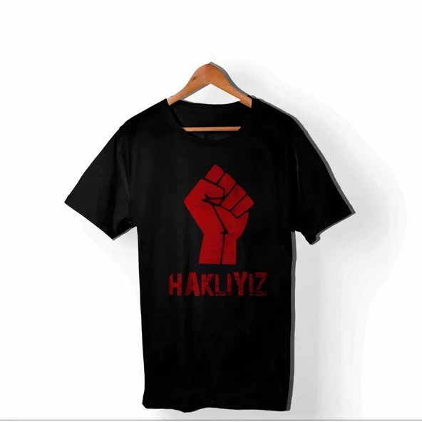 1 Mayıs Emekçilerimiz İçin Özel Tasarım HAKLIYIZ Baskılı T-shirt - Siyah ürün görseli 1