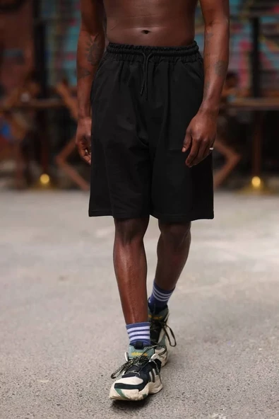 Erkek İki İplik Cepli Şort - Siyah ürün görseli 1