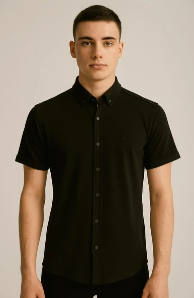 Cafes Erkek Pamuklu Yazlık Kısa Kollu Gömlek 7349 - Resim 6