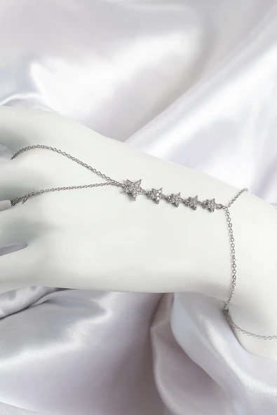 Pirinç Zirkon Taşlı Yıldız Model Gümüş Renk Kadın Şahmeran