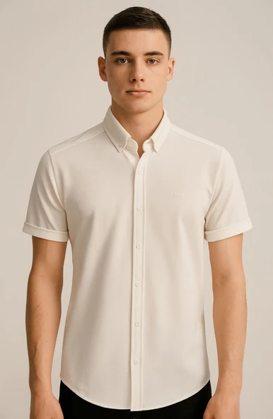 Cafes Erkek Pamuklu Yazlık Kısa Kollu Gömlek 7349 - Resim 2