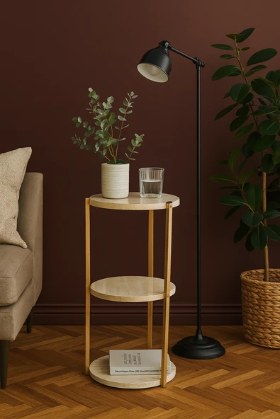 Çok Amaçlı 3 Katlı Raf - Çiçeklik, Organizer, Sehpa Ve Köşe Rafı - Gold - Traverten ürün görseli 1