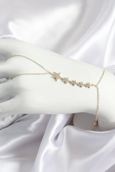 Pirinç Zirkon Taşlı Yıldız Model Gold Renk Kadın Şahmeran