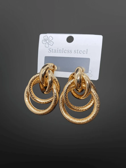 Gold Renk Çok Halkalı 316L Çelik Kadın Küpe | Retro & Modern Tasarım ürün görseli 1
