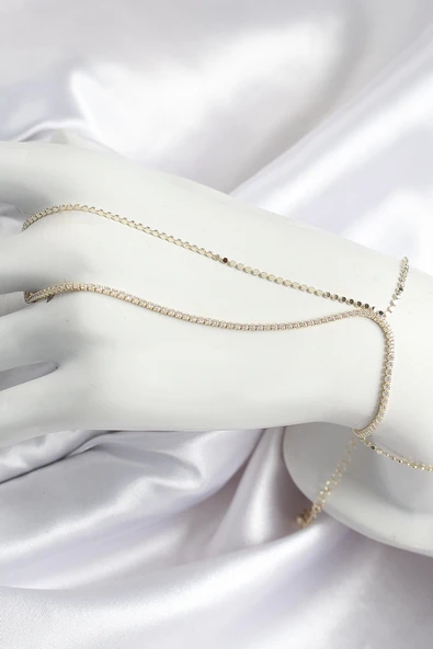 Pirinç Zirkon Taşlı Ezme Zincir Model Gold Renk Kadın Şahmeran