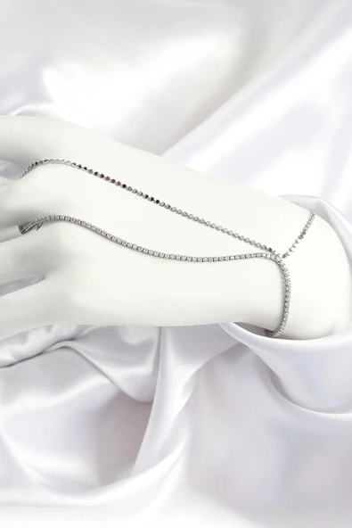 Pirinç Zirkon Taşlı Ezme Zincir Model Gümüş Renk Kadın Şahmeran