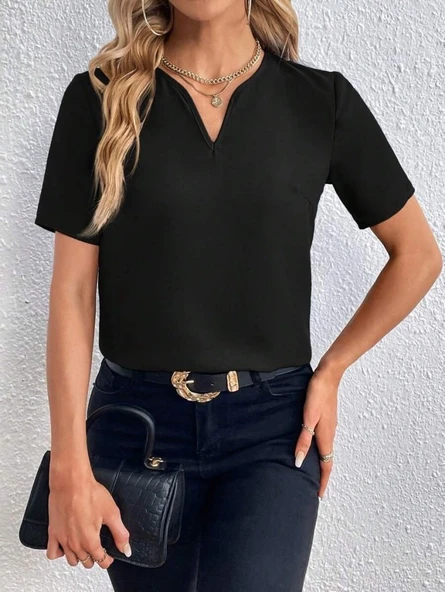 Lucky Life Kadın Kısa Kollu V Yakalı Ithal Krep Elbise - Resim 3