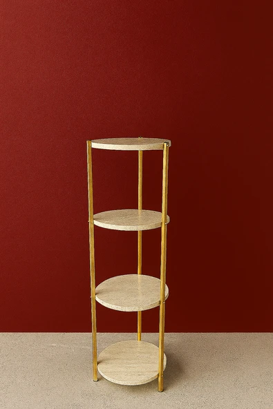 Çok Amaçlı 4 Katlı Raf - Çiçeklik, Sehpa, Organizer ve Köşe Rafı - Gold - Traverten Desen - Resim 3