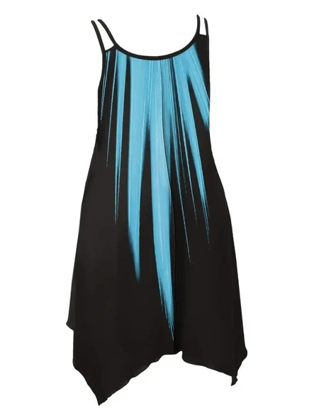 Lucky Life Kadın Askılı Yuvarlak Yaka Asimetrik Detaylı Desenli Süprem Elbise - Resim 6