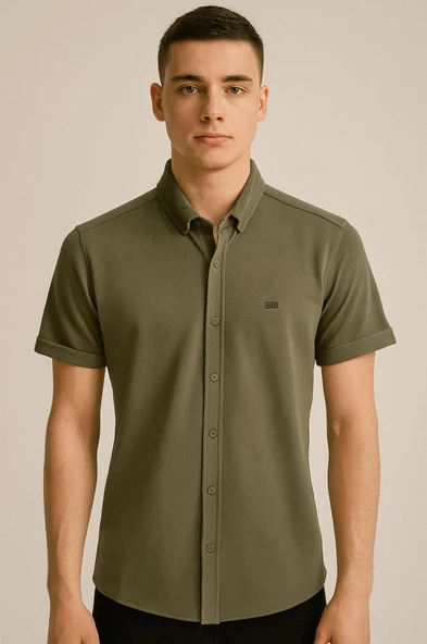 Cafes Erkek Pamuklu Yazlık Kısa Kollu Gömlek 7349 - Resim 4