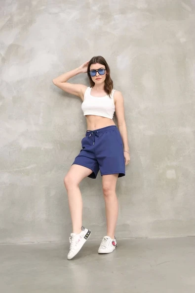 Osy Modal Yumuşak dokulu Kumaş Kadın Kısa Şort - Mavi - Resim 2