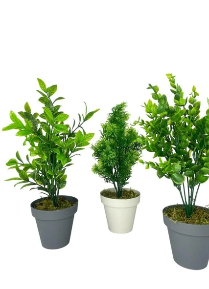 Nettenevime 4lü Set Yapay Çiçek Mini Saksıda Yeşil Bitkiler 30cm - Resim 4