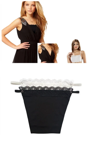 2'li Siyah-beyaz Dantel Işlemeli Çıtçıtlı Ayarlanabilir Göğüs Dekolte Kapatıcı