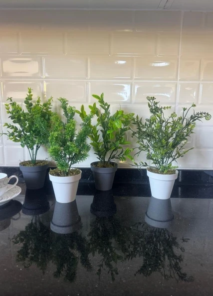 Nettenevime 4lü Set Yapay Çiçek Mini Saksıda Yeşil Bitkiler 30cm - Resim 6