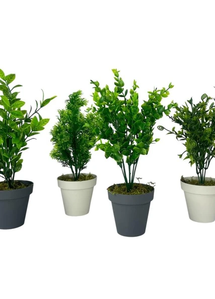 Nettenevime 4lü Set Yapay Çiçek Mini Saksıda Yeşil Bitkiler 30cm - Resim 5