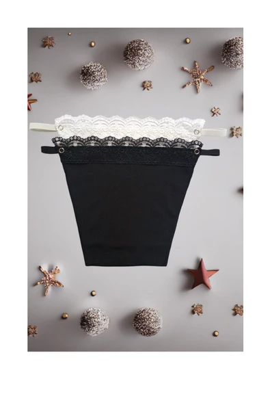 2'li Siyah-beyaz Dantel Işlemeli Çıtçıtlı Ayarlanabilir Göğüs Dekolte Kapatıcı - 2