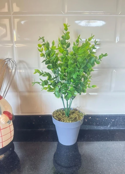 Nettenevime 4lü Set Yapay Çiçek Mini Saksıda Yeşil Bitkiler 30cm - Resim 8