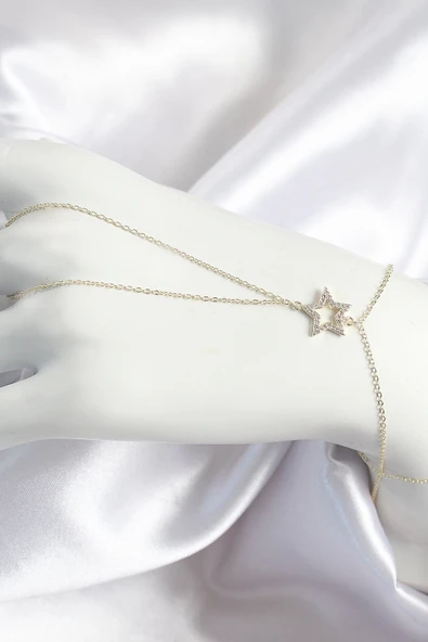 Pirinç Zirkon Taşlı Yıldız Model Gold Renk Kadın Şahmeran