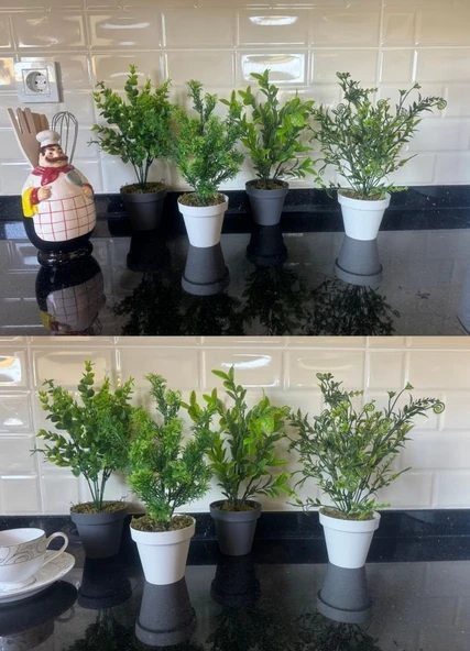 Nettenevime 4lü Set Yapay Çiçek Mini Saksıda Yeşil Bitkiler 30cm - Resim 7