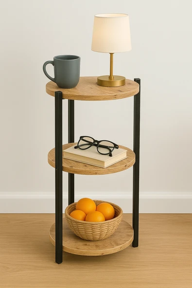 Çok Amaçlı 3 Katlı Raf - Çiçeklik, Organizer, Sehpa Ve Köşe Rafı - Siyah - Resim 3