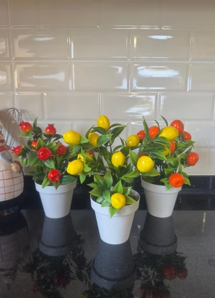 Nettenevime 5li Set Yapay Çiçek Mini Saksıda Meyveler 20cm - Resim 4