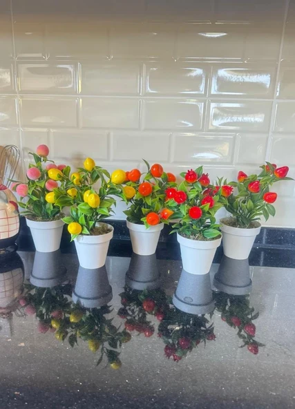 Nettenevime 5li Set Yapay Çiçek Mini Saksıda Meyveler 20cm - Resim 2