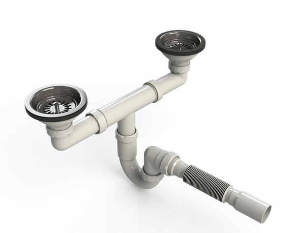 Euromix Çöpmatik S Dirsekli Çiftli Taşmalı Evye Sifonu ürün görseli