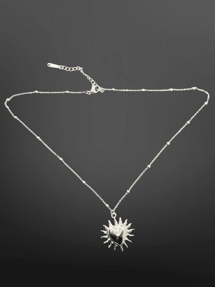 Gümüş Renk Güneş Işığı Kalp Figürlü 316L Çelik Kadın Kolye | Anlamlı ve Zarif Tasarım ürün görseli 1