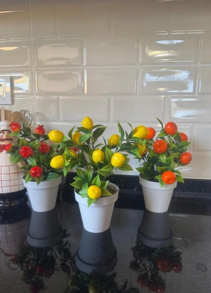 Nettenevime 5li Set Yapay Çiçek Mini Saksıda Meyveler 20cm - Resim 3