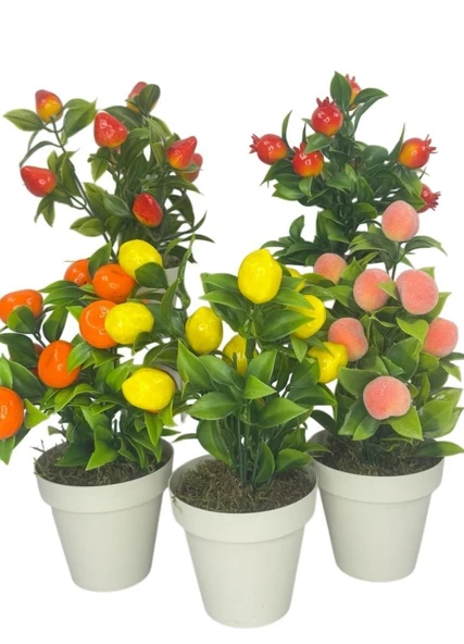 Nettenevime 5li Set Yapay Çiçek Mini Saksıda Meyveler 20cm - Resim 7