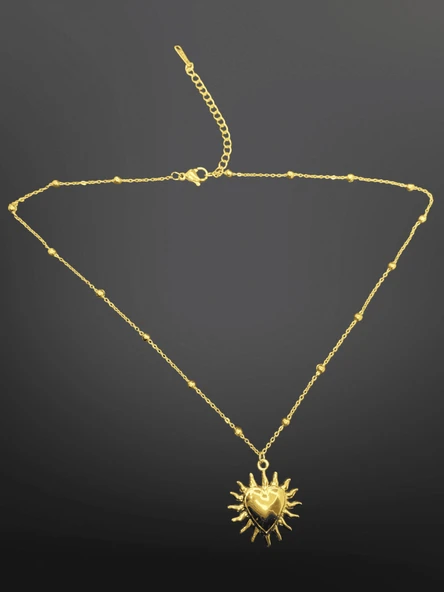 Gold Renk Güneş Işığı Kalp Figürlü 316L Çelik Kadın Kolye | Anlamlı ve Zarif Tasarım ürün görseli 1