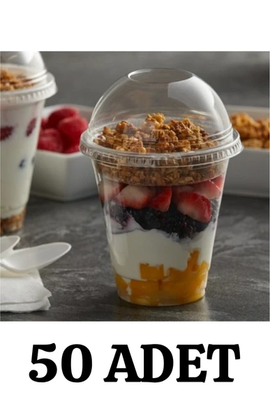 Plastik Milkshake Bardağı 50'li Kapaklı İçecek Şeffaf Meşrubat Bardağı Cup 350 Cc(ml) - 1