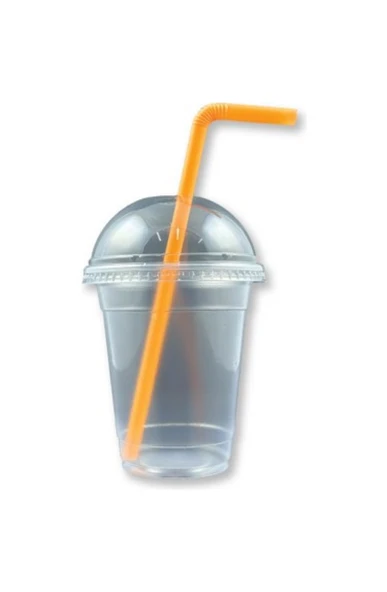 Plastik Milkshake Bardağı 50'li Kapaklı İçecek Şeffaf Meşrubat Bardağı Cup 350 Cc(ml) - 4