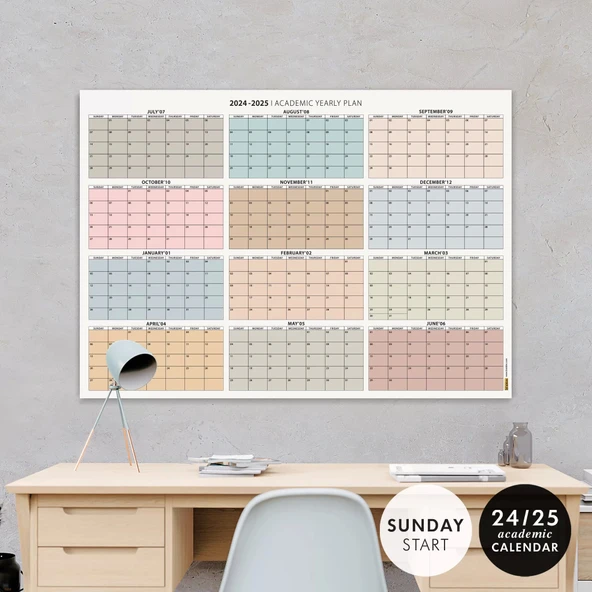 Amerikan Standardı 2025 -2026 Akademik Duvar Takvimi, TEMMUZ Başlangıçlı, PAZAR Günü Başlangıçlı 2025 -2026 Akademik Tak ürün görseli 1
