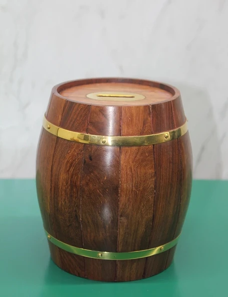 Pirinç Ahşap Fıçı Kumbara 1996 ürün görseli
