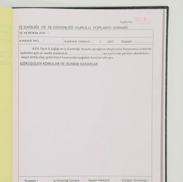 Dilman İş Güvenliği Kurulu Karar Defteri Numaralı 50 Yaprak | 22.5 x 28 Cm - Resim 2