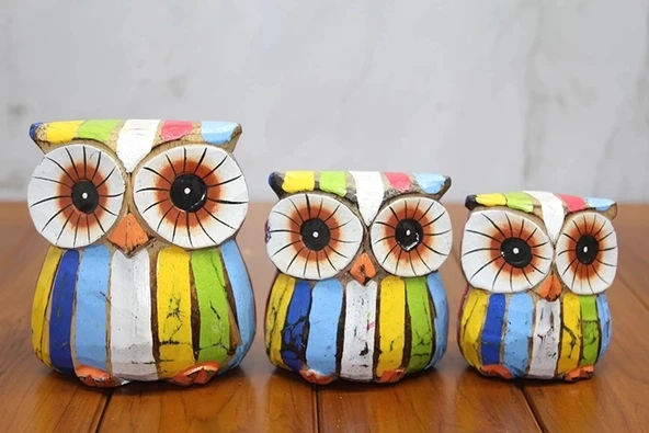 Ahşap 3'lü Baykuş Seti Polos:4 ürün görseli