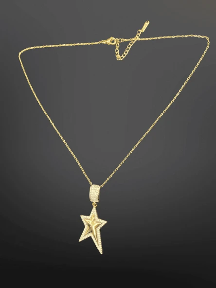 Gold Renk Yıldız Temalı Parlak Zirkon Taşlar 316L Çelik Kadın Kolye | Zarif Tasarım ürün görseli 1